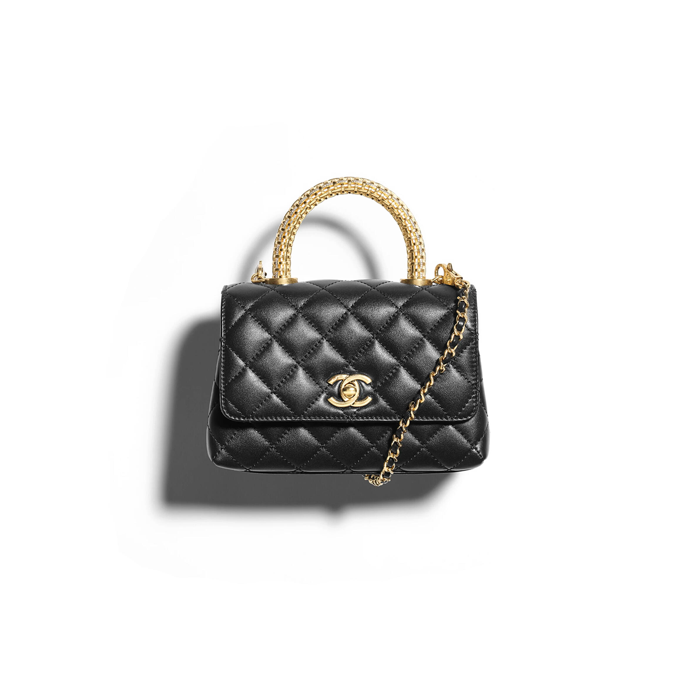 Ch*el mini flap bag with top handle calfskin as2215 (19*13*9cm)